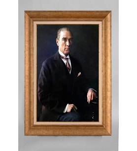 Altın Varaklı Çerçeveli Paspartulu Atatürk Tablo a722 (Gold)