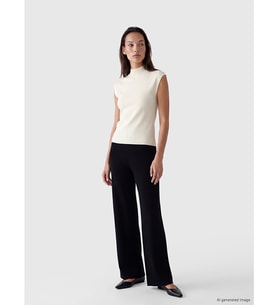 LCWAIKIKI Classic Siyah Beli Lastikli Geniş Paça Kadın Triko Pantolon