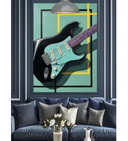 Yeşil siyah elektro gitar rock müzik Dekoratif Kanvas - Mdf Ahşap Tablo