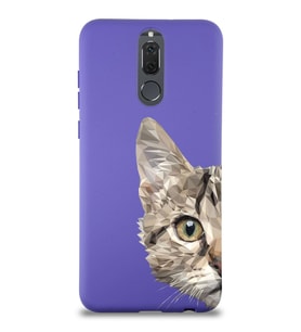 Huawei Mate 10 Lite Uyumlu Lansman Kılıf Catface Tasarımlı İçi Kadife Mor Kapak (Şeffaf)