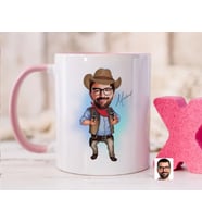 Bk Gift Kişiye Özel Kovboy Karikatürlü Pembe Kupa Bardak-4, Sevgiliye Hediye, Arkadaşa Hediye