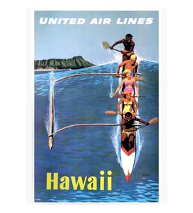 1953 United Airlines Hawaii Seyahat Posteri Tablo Ahşap Poster Dekoratif