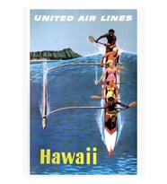 1953 United Airlines Hawaii Seyahat Posteri Tablo Ahşap Poster Dekoratif