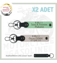 Motorcu Tarzına Özel, İsim Plaka ve B Rh (-) Kan Grubu, Hediyelik x2 Anahtarlık Set, Yeşil-Pudra-Syh (Çok Renkli)