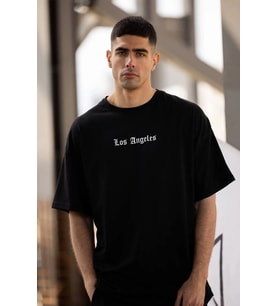 Erkek Kısa Kol Yazlık Tişört Bisiklet Yaka Baskılı Oversize T-Shirt - Siyah