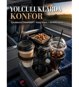 Northcity Araç Bardaklık Genişletici ve Tepsili Düzenleyici - Çift Bardak Tutucu ve Pratik Organizatör