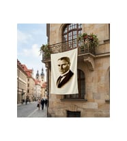 Kravatlı Takım Elbiseli Gazi Mustafa Kemal Atatürk Poster Bayrak Premium Raşel Kumaş ATA31