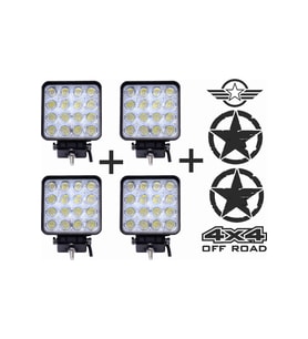 Off Road  uyumlu Sis Farı Sis Lambası 16 Led Kare 4'lü Paket Beyaz