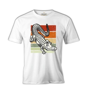 Alligator on Earth Colors Background Beyaz Erkek Tshirt