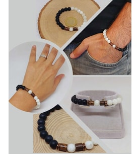 Aytaşı & Oniks Taşı 8mm Unisex Tasarım Bileklik Hawaii Model (9336)