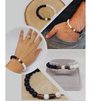 Aytaşı & Oniks Taşı 8mm Unisex Tasarım Bileklik Hawaii Model (9336)
