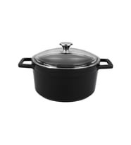 Lava Döküm Yuvarlak Tencere Cam kapaklı. Glaze Çap(Ø)20cm. (Siyah)