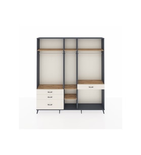 Arges Dolap 7 Raflı 4 Çekmeceli 3 Askılı 220x30x243 Antrasit-Çam/Aytaşı
