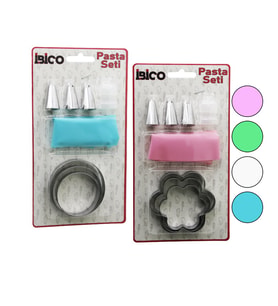 8PCS Pasta Süsleme Seti - 3-KURABİYE Kalıp=yuvarlak - Çiçek 1-KREMA Torbası - 3-METAL+1-PLS.UÇ