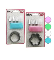 8PCS Pasta Süsleme Seti - 3-KURABİYE Kalıp=yuvarlak - Çiçek 1-KREMA Torbası - 3-METAL+1-PLS.UÇ