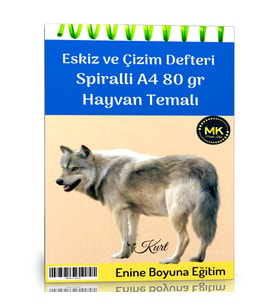 Kurt Temalı Eskiz ve Çizim Defteri Kraft Spiralli 100 Sayfa A4 80 gr