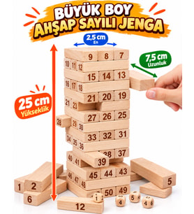 Denge Oyunu Jenga Büyük Boy 51parça Eğitici Zeka Oyunu Numaralı Jenga Oyunu Çocuklar Ahşap Oyuncak