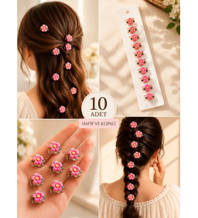 Pembe Mini Gül Saç Küpesi 10’lu Set – Romantik Çiçek Detaylı Saç Aksesuarı