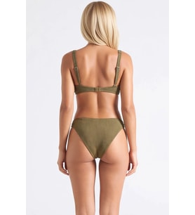Kadın Bikini Takımı Bralette Üst Kare Yaka Kolsuz Slip Alt Normal Bel Dokulu Örme Düz Kapsız