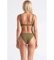Kadın Bikini Takımı Bralette Üst Kare Yaka Kolsuz Slip Alt Normal Bel Dokulu Örme Düz Kapsız