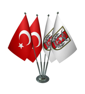 Masa Üstü TSK Türk Silahlı Kuvvetleri Bayrağı Türk Bayrağı Dörtlü Krom Direk Masa Bayrak Seti