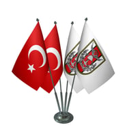 Masa Üstü TSK Türk Silahlı Kuvvetleri Bayrağı Türk Bayrağı Dörtlü Krom Direk Masa Bayrak Seti
