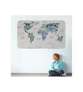Eğitici Dünya Haritası Dünya Atlası Çocuk Ve Bebek Odası Duvar Sticker-3815-85x130