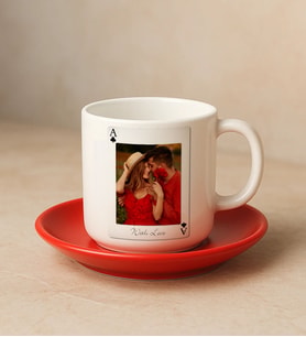 BK Gift Kişiye Özel Aşkımızın Ası Fotoğraflı İskambil Tasarımlı 2'li Kırmızı Tabaklı Türk Kahvesi Fincan Takımı-4, Sevgiliye Hediye, Arkadaşa Hediye, Eşe Hediye