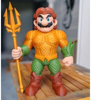 Mario as Aquaman Heykeli - 3D Baskı Marquaman Crossover Figür - Mızraklı Mario Biblo - Koleksiyonluk Gamer & DC Dekoru