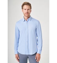 Mavi Tulum Yaka Uzun Kol Cepsiz Örme Slim Fit Pamuklu Gömlek 1004260208
