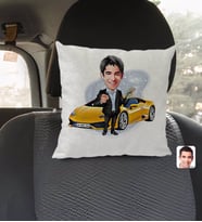 BK Gift Kişiye Özel Plakalı Erkek Lamborghini Karikatürlü Kare Araç Koltuk Yastığı-1