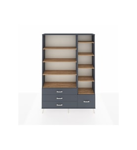 Arges Dolap 9 Raflı 4 Çekmeceli  132x30x195 Antrasit-Çam/Antrasit