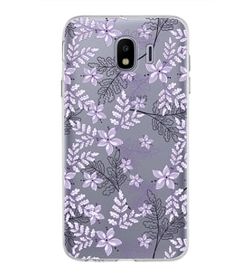 Samsung Galaxy J4 Kapak Floral Lila Tasarımlı Şeffaf Silikon Kılıf