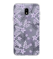 Samsung Galaxy J4 Kapak Floral Lila Tasarımlı Şeffaf Silikon Kılıf