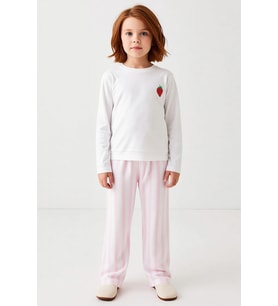 Kız Çocuk Bisiklet Yaka Standart Kol Regular Kalıp Baskılı Pijama Takımı Fonksiyonel %100 Pamuk