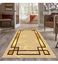 Kahverengi Gold Şeritli Yıkanabilir Kaymaz Taban Leke Tutmaz Modern Salon Halısı ve Yolluk