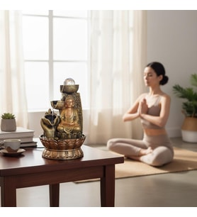 Zen Tarzı Masaüstü Şelale ve Buda Heykeli – Meditasyon ve Dekoratif Su Şelalesi