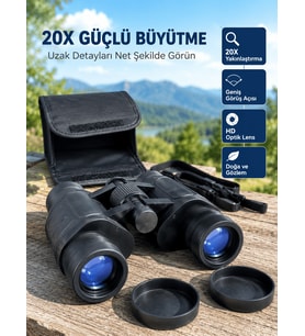 Lexroo Taşıma Çantalı 20x Dürbün Hassas Odaklama Geniş Görüş Açılı Profesyonel Dürbün