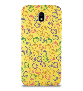 Samsung Galaxy J7 Pro Uyumlu Lansman Kılıf Hello Kitty Tasarımlı İçi Kadife Kapak-Sarı (Şeffaf)
