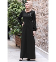Hira İşlemeli Ferace Siyah SN56