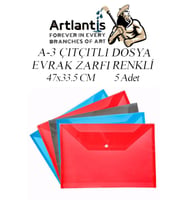 A3 Çıtçıtlı Dosya 5 Adet Renkli A-3 Çıt çıtlı Zarf Dosya Transparan 47x33.5 cm Büyük Boy Çıtçıtlı Dosya (Çok Renkli)