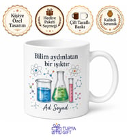 İsimli Beaker Desenli Fen Öğretmeni Kupası Hediye Kupa Bardak Özel Tasarım