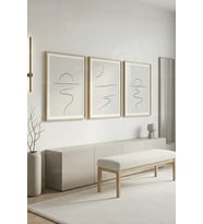 Sakin Minimalist Soyut Gün Doğumu Manzaraları 3’lü Ahşap Çerçeveli Tablo Seti