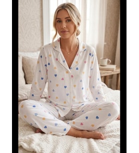 Night Baston Şeker Desenli Uzun Kollu Pijama Takımı 4601