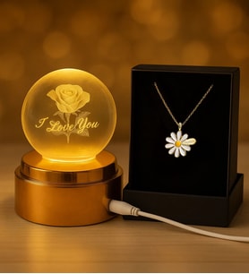 BK Gift 360 Derece Dönen Ledli I Love You Kristal Cam Küre Gece Lambası & İsimli Kolye, Sevgiliye Hediye, Yeni Yıl Hediyesi