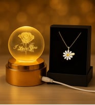 BK Gift 360 Derece Dönen Ledli I Love You Kristal Cam Küre Gece Lambası & İsimli Kolye, Sevgiliye Hediye, Yeni Yıl Hediyesi