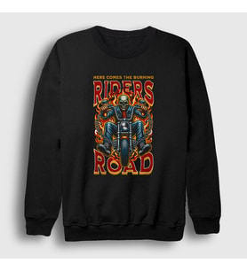 Presmono Unisex Siyah Burning Riders Road Motorsiklet Chopper Sweatshirt 446508tt