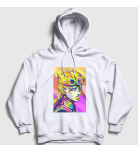 Presmono Unisex Beyaz Giorno Giovanna Anime Jojo Kapüşonlu Sweatshirt 321337tt