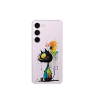 Samsung Galaxy S23 Plus ile Uyumlu Splash Kedi Tasarımlı Şeffaf Silikon Kılıf