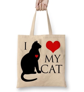 I Love My Cat Kedi Hayvan Pet Animal Bez Çanta Uzun Saplı
